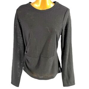 Sanctuary Black Sheer Knit Ruched Side Long Sleeve Top Womens M NWT Crew Neck